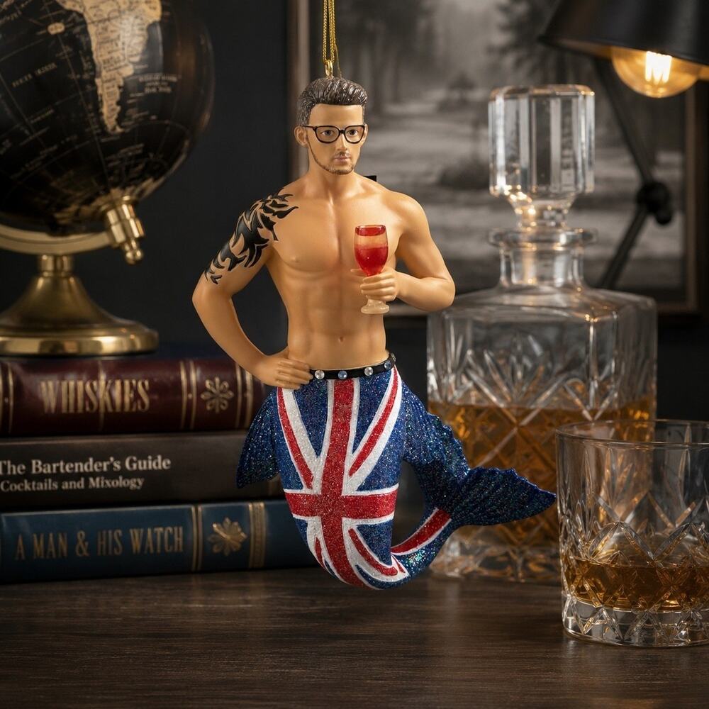December Diamonds Union Jack Merman Ornament 55-55014 2016 Boxed UK Flag Retired